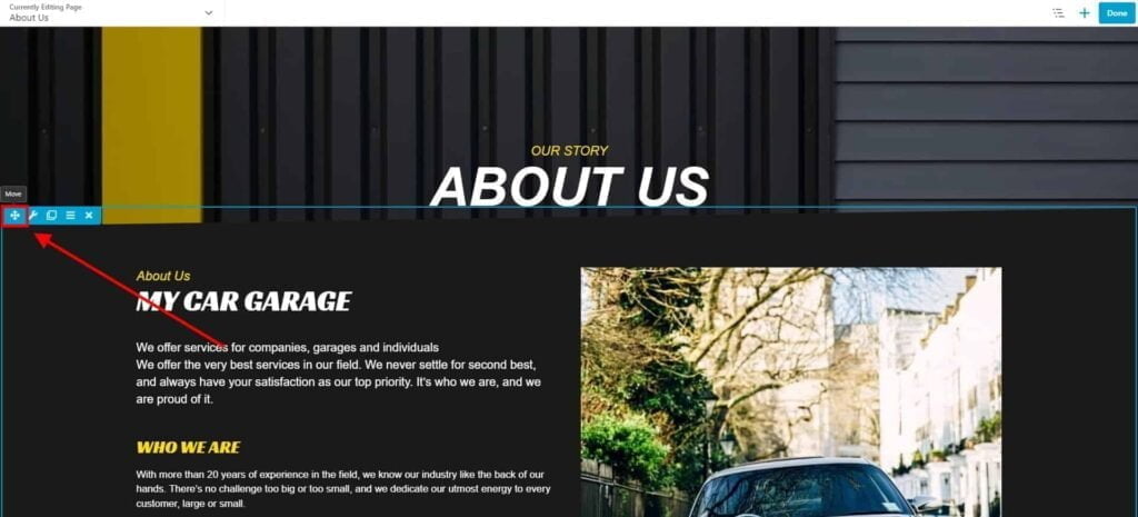 Rows - How to Edit, Move, Duplicate & Delete 3 About Us My Car Garage 2 1024X465 1