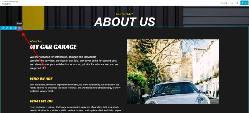 Rows - How to Edit, Move, Duplicate & Delete 6 About Us My Car Garage 4 1024X465 1