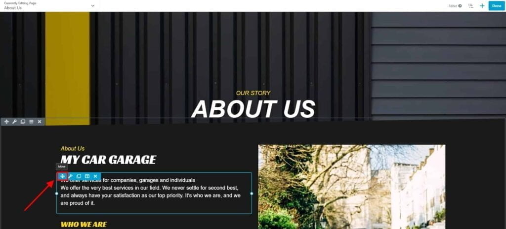 Modules - How to Edit, Move, Duplicate & Delete 3 About Us My Car Garage 9 1024X465 1