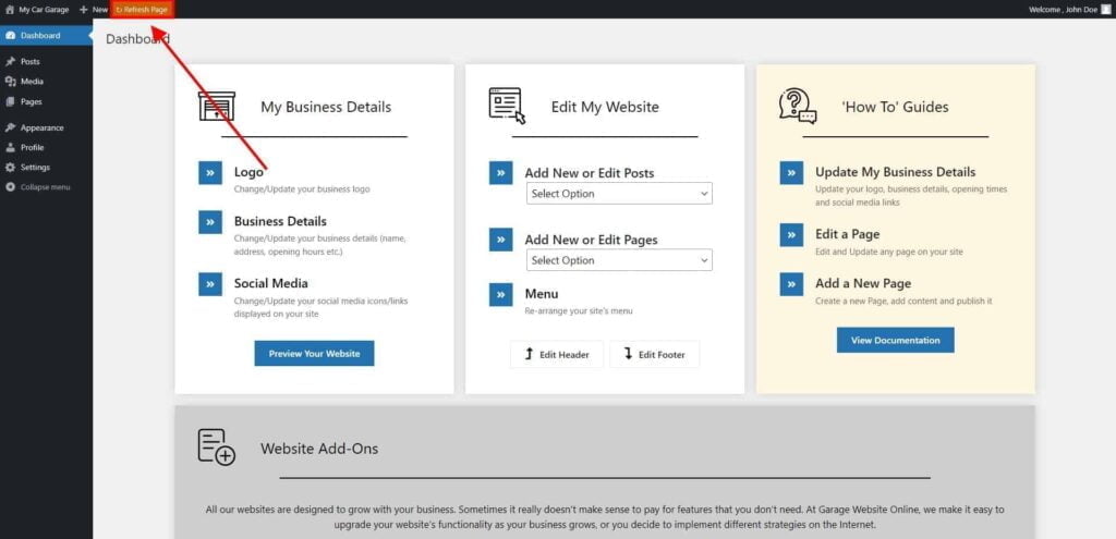 Differences in Live Site and Editor | I can't see the changes I have made on my site 1 Dashboard ‹ My Car Garage — Wordpress 7 1024X495 1