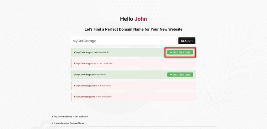 Signing Up for a Garage Website Online Account 3 Domain Search – Garage Website Online 1 1024X497 1