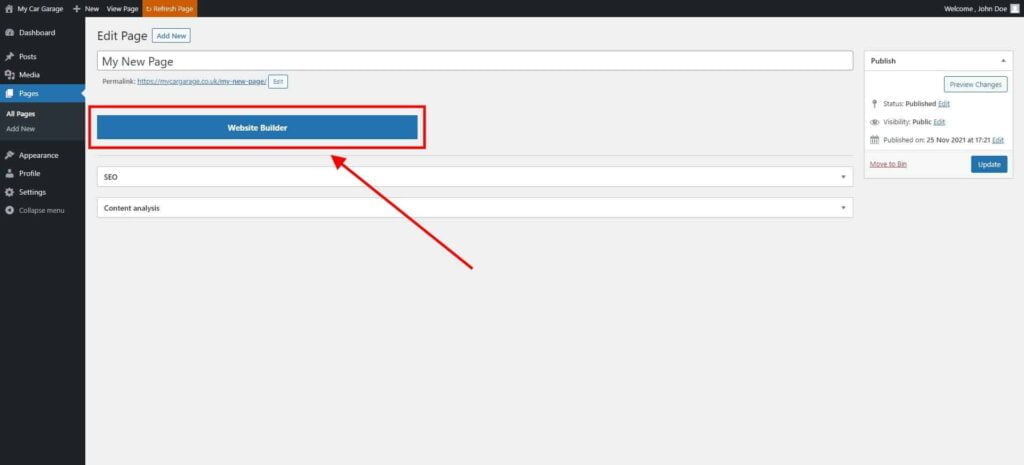 Pages - How to Create a New Page 3 Edit Page ‹ My Car Garage — Wordpress 1 1024X465 1
