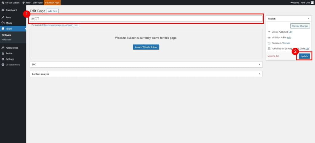 Edit Page ‹ My Car Garage — Wordpress 1024X465 1