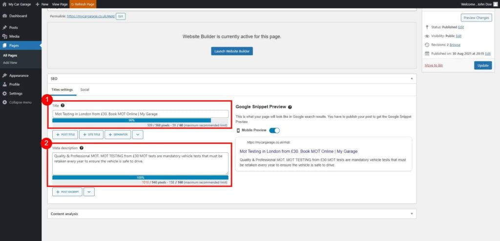 Guide: Search Engine Optimization (SEO) 3 Edit Page ‹ My Car Garage — Wordpress 7 1024X495 1