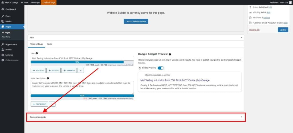 Guide: Search Engine Optimization (SEO) 4 Edit Page ‹ My Car Garage — Wordpress 8 1024X465 1