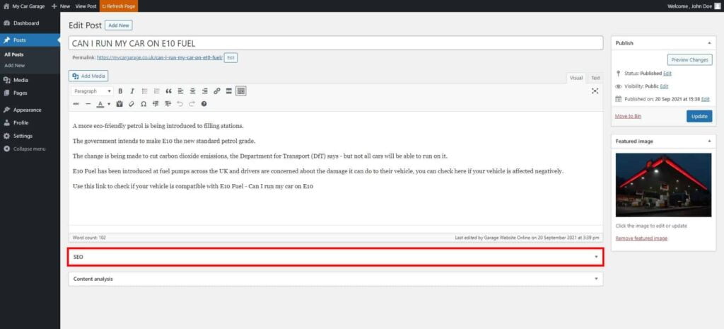Guide: Search Engine Optimization (SEO) 7 Edit Post ‹ My Car Garage — Wordpress 1 1024X465 1