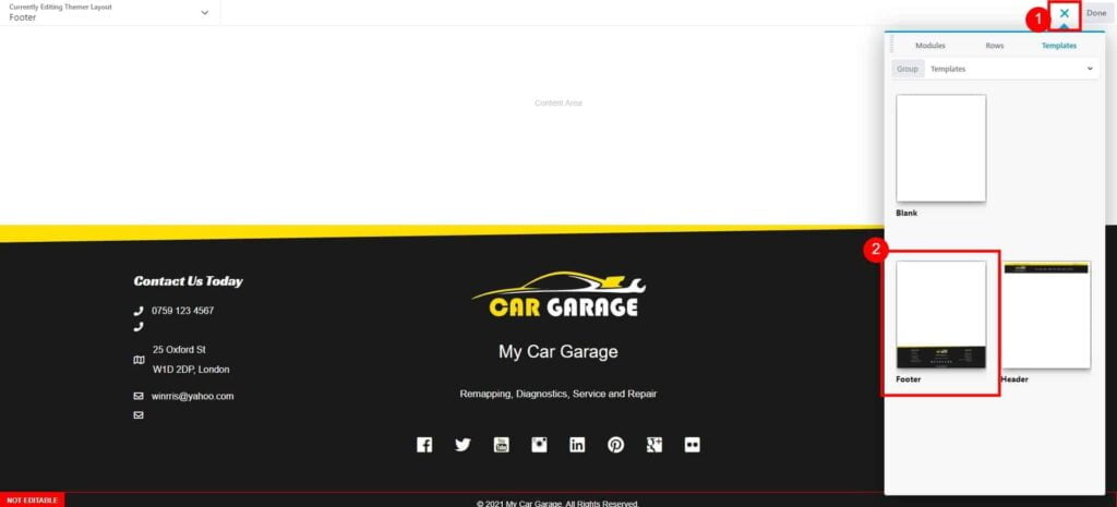 Editing a Site Footer (Content & Design) 4 Footer – My Car Garage 1024X465 1