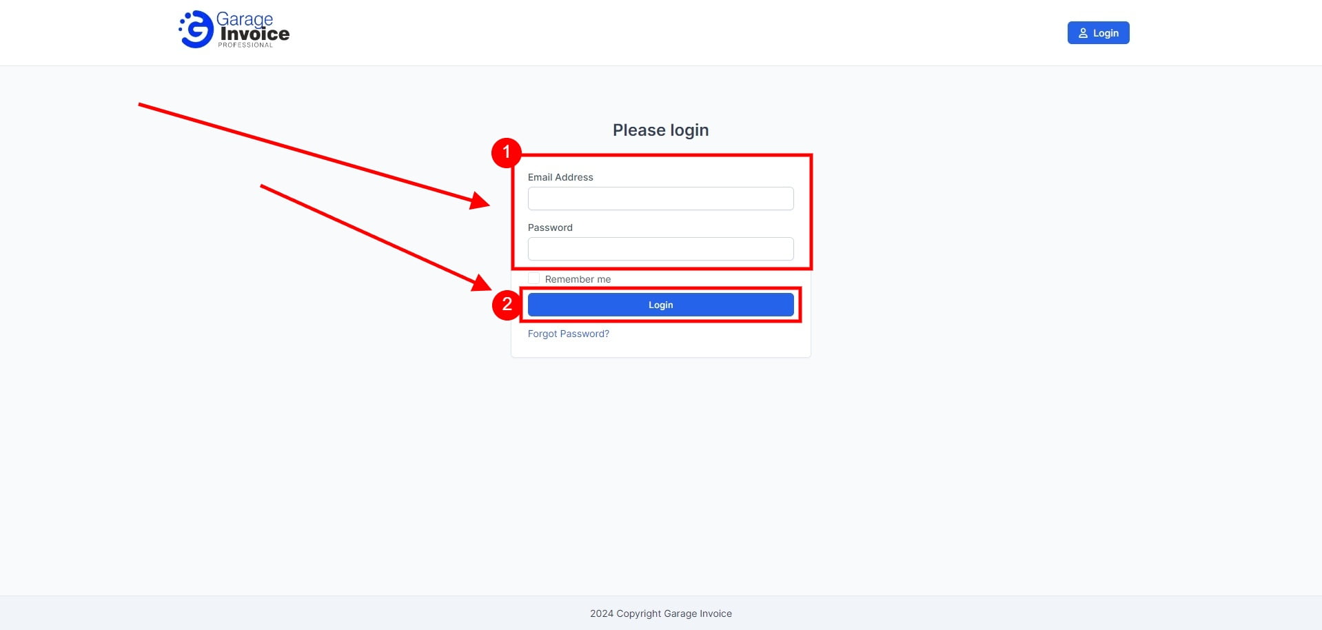 Garage Invoice Log In To Gi App2