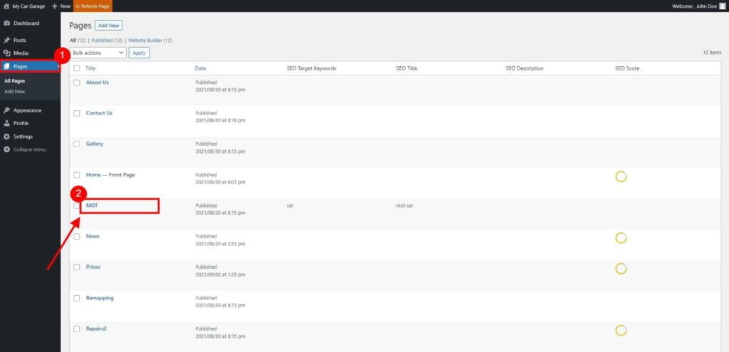 Guide: Search Engine Optimization (SEO) 1 Pages ‹ My Car Garage — Wordpress 1024X495 1