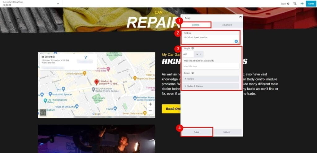 How do I add Google Map to my website? 4 Repairs My Car Garage 54 1024X495 1