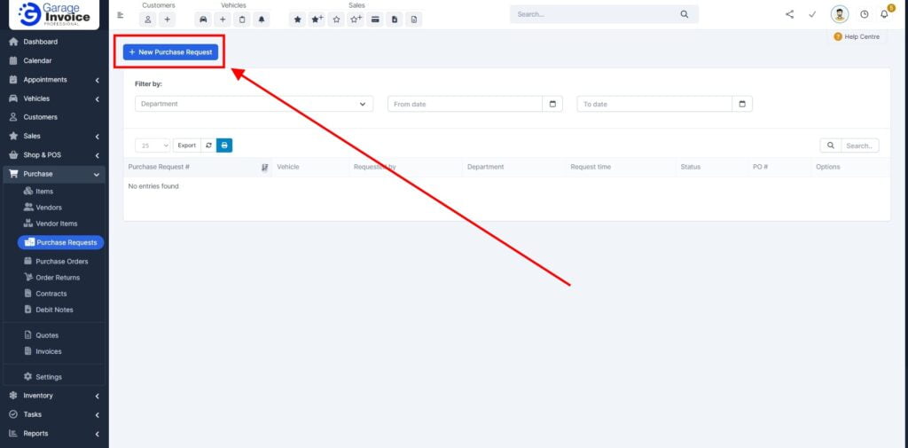 Garage Invoice Purchase Request Add 2