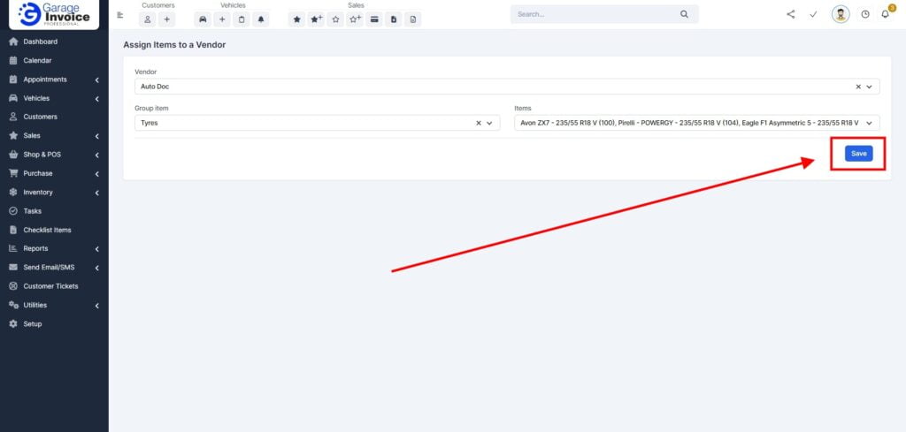 Garage Invoice Purchase Vendor Items3