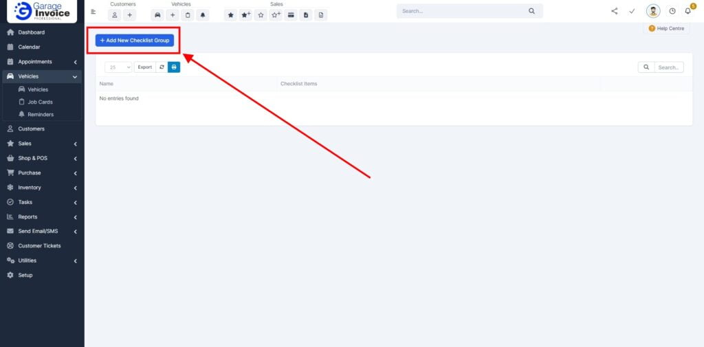 Garage Invoice Task Checklist Items 1