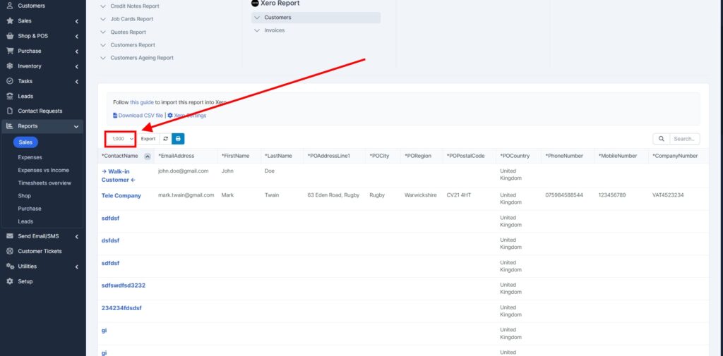 Garage Invoice Reports Export Customers Xero1
