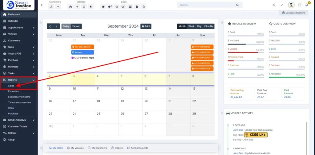 Garage Invoice Reports Export Invoices Quickbooks1